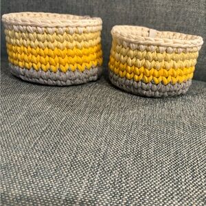 Handcrafted Yellow and Gray Woven Baskets